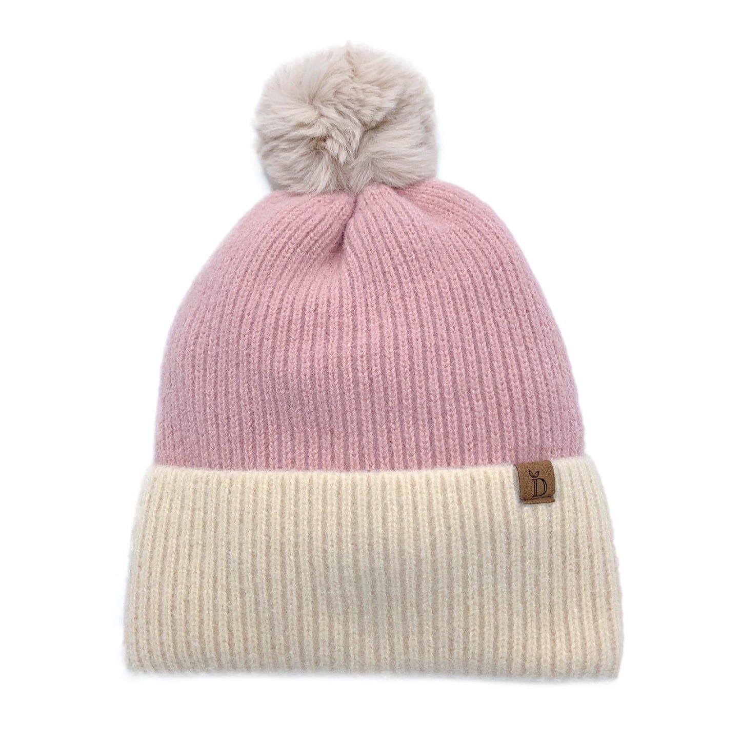 Winter Ribbed Knit Beanie with Faux Fur Pom Pom Hats Gifts for Her