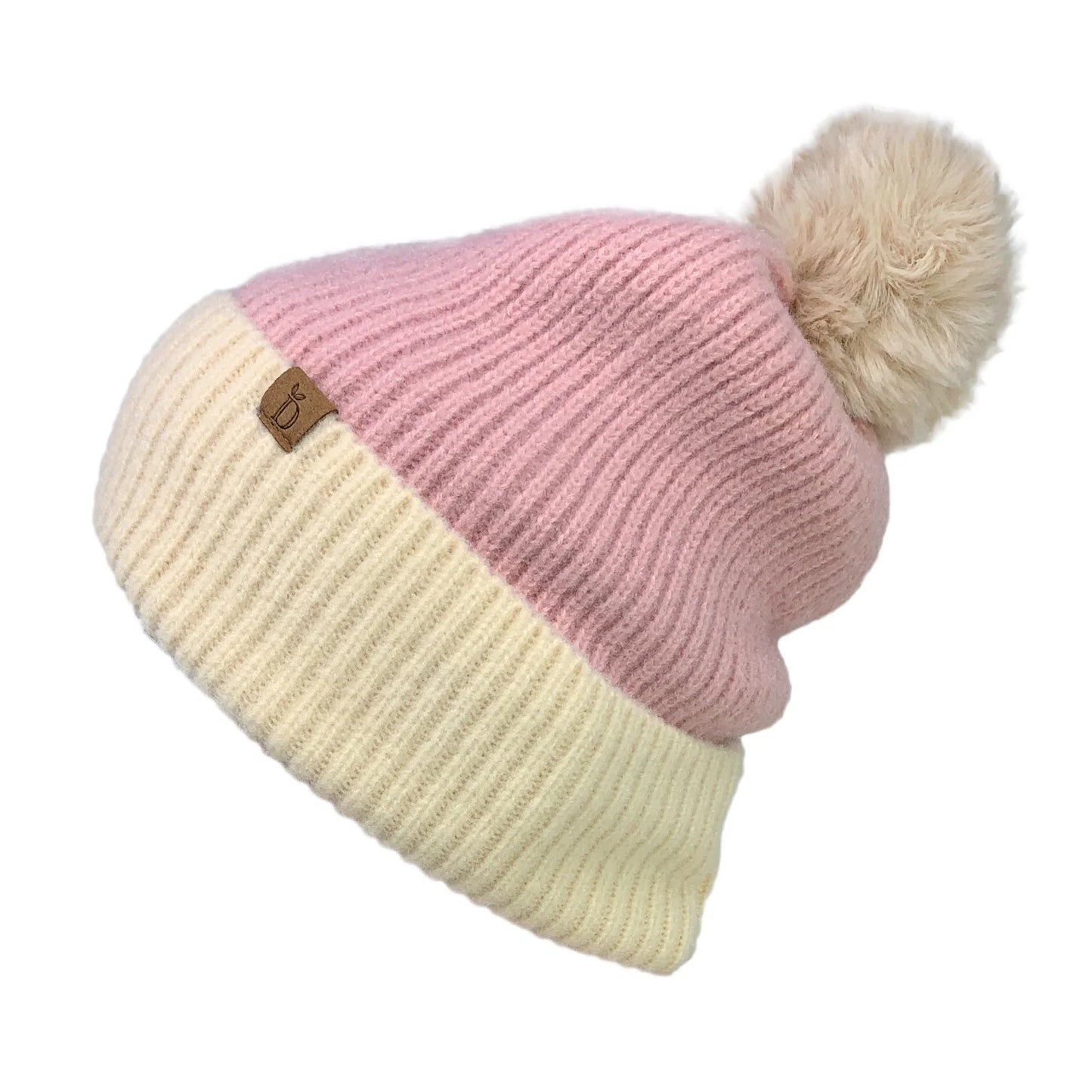 Winter Ribbed Knit Beanie with Faux Fur Pom Pom Hats Gifts for Her