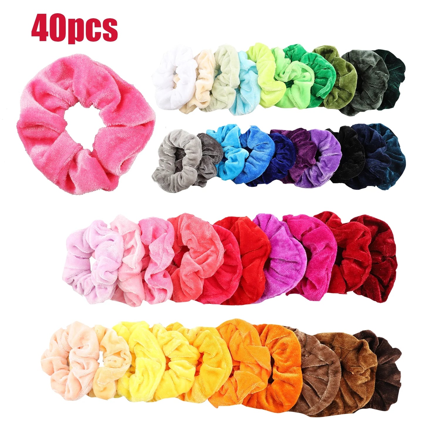 40Pcs Hair Scrunchies, Elastic Velvet Hair Ropes, Multicolor Hair Ties, Ponytail Holder