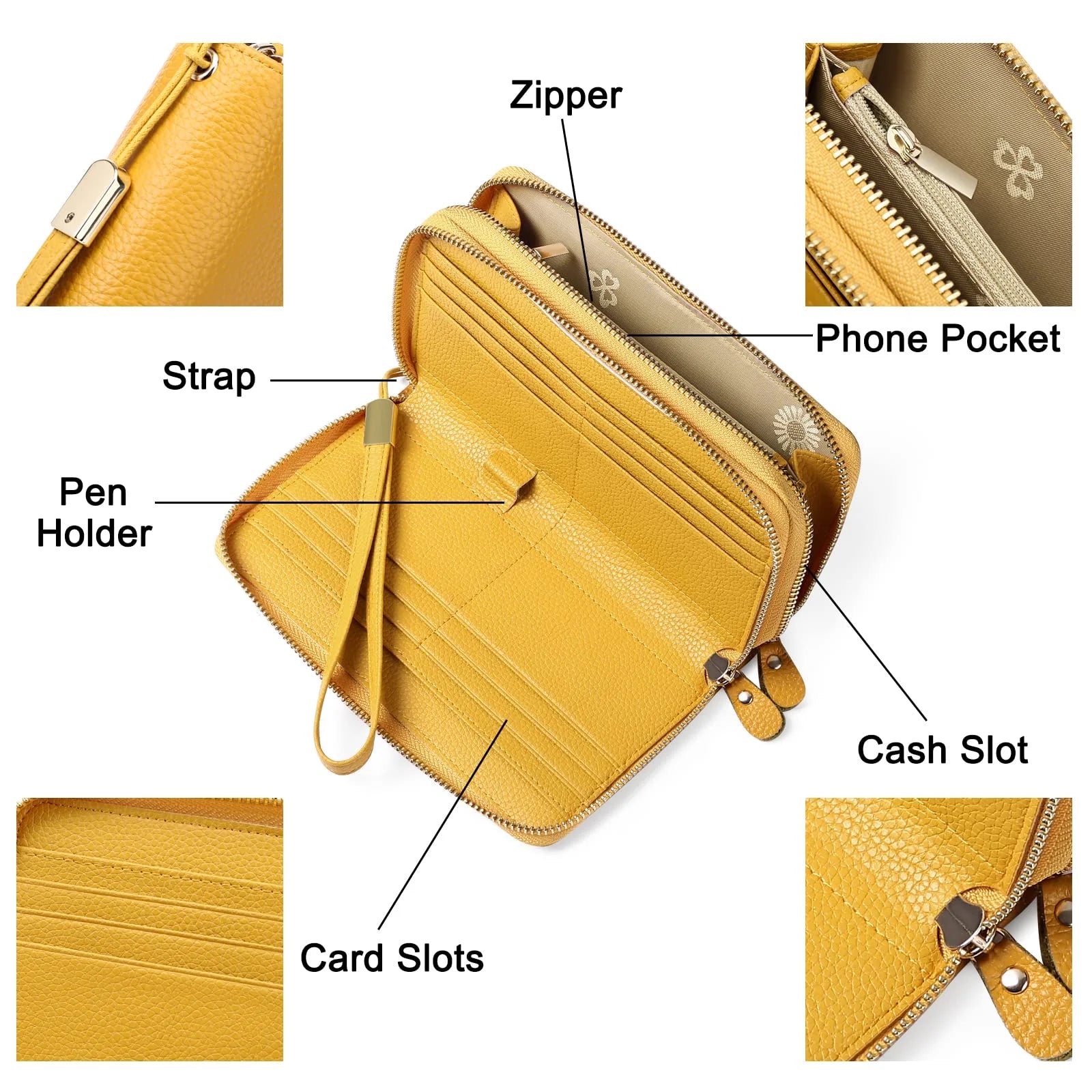Women Wallet RFID Blocking Zip around Credit Card Holder Phone Clutch, Leather