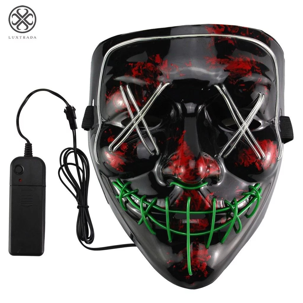 Clubbing Light up "Stitches" LED Mask Costume Halloween Rave Cosplay Party Xmas + AA Battery (Purple&Ice Blue)