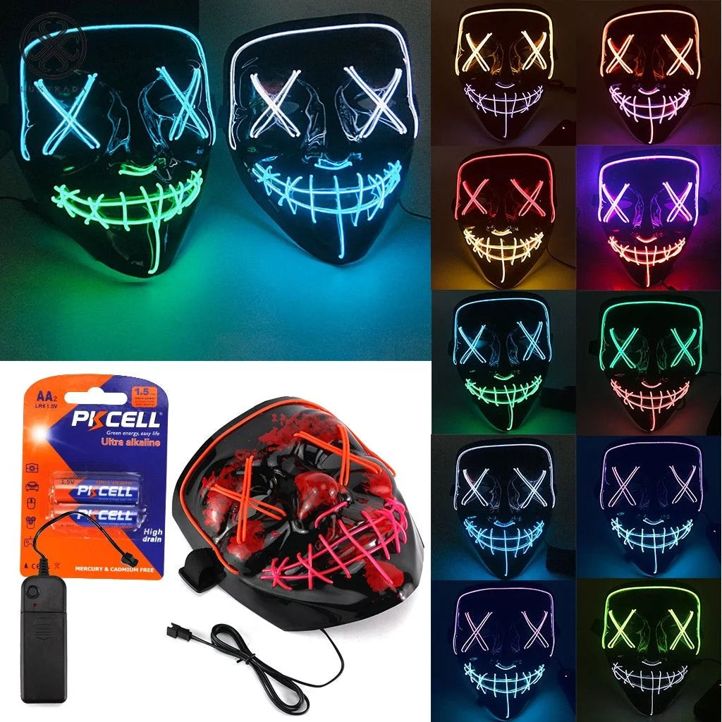 Clubbing Light up "Stitches" LED Mask Costume Halloween Rave Cosplay Party Xmas + AA Battery (Purple&Ice Blue)