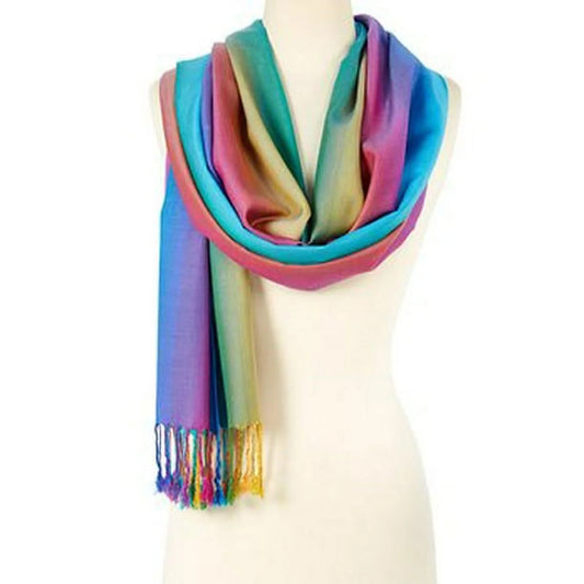 Dark Rainbow Solid Scarfs for Women Fashion Warm Neck Womens Winter Scarves Pashmina Silk Scarf Wrap with Fringes for Ladies by