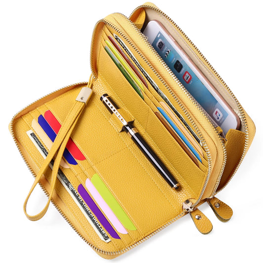 Women Wallet RFID Blocking Zip around Credit Card Holder Phone Clutch, Leather