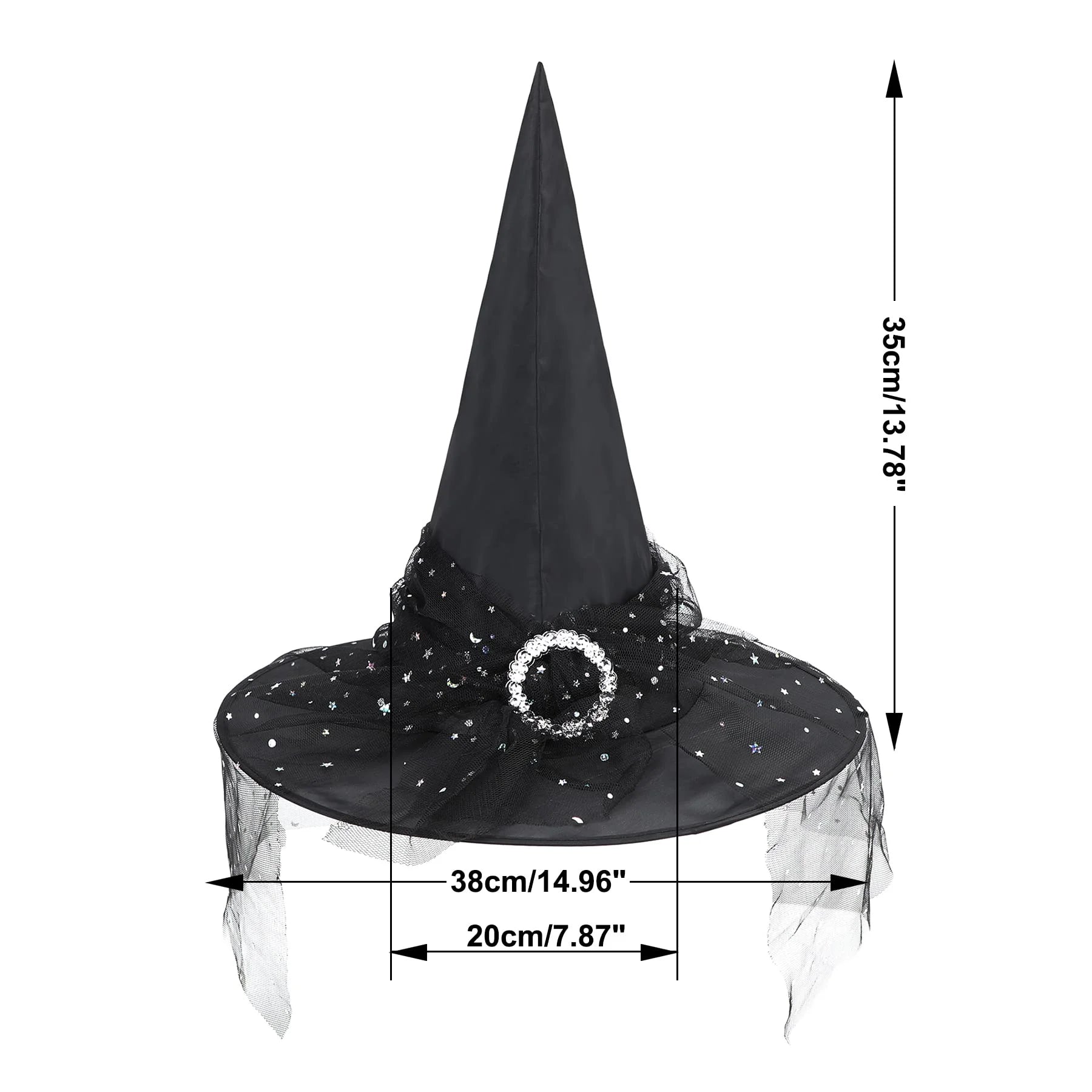 Black Witch Hat with Veil Wide Brim Wizard Hats Foldable Pointed Witches Hats
