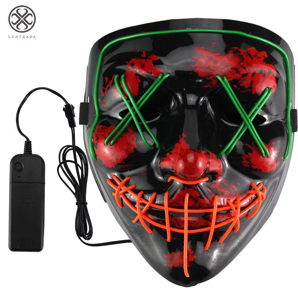 Clubbing Light up "Stitches" LED Mask Costume Halloween Rave Cosplay Party Xmas + AA Battery (Purple&Ice Blue)