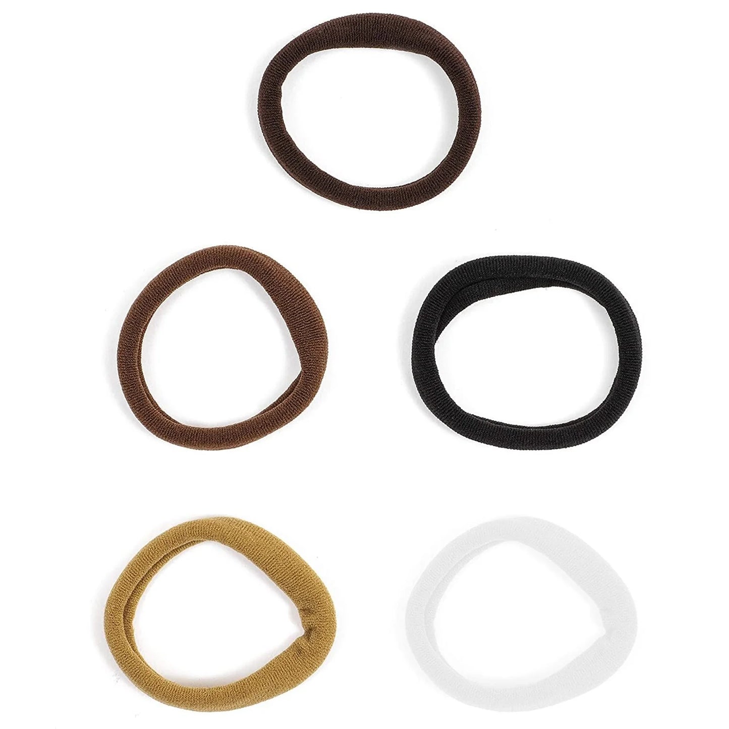 100 Pack Seamless Cotton Hair Ties Bulk High Elastic Bands No Crease Metal Ponytail Holder Accessories Women Girls 5 Colors Brown White Black