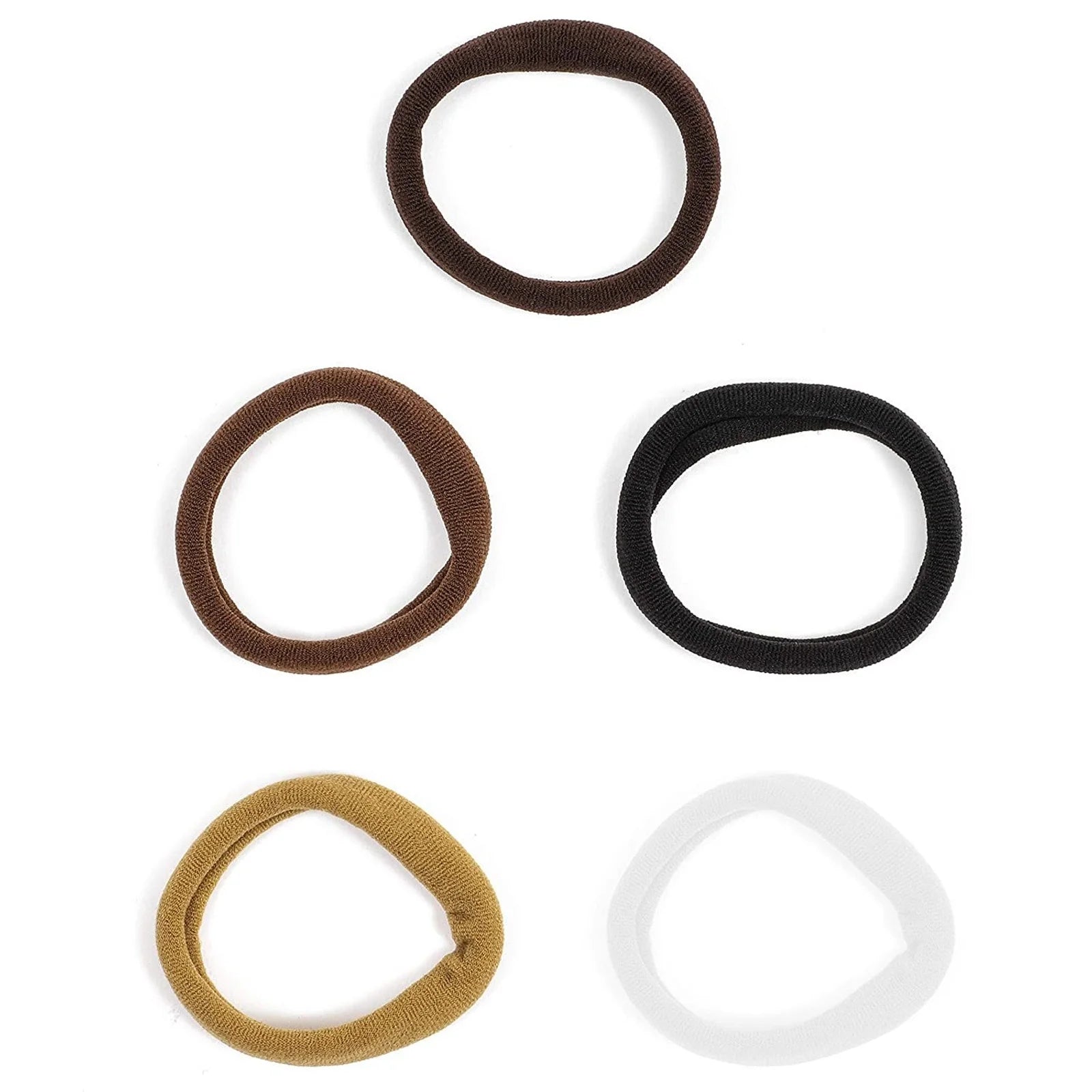 100 Pack Seamless Cotton Hair Ties Bulk High Elastic Bands No Crease Metal Ponytail Holder Accessories Women Girls 5 Colors Brown White Black
