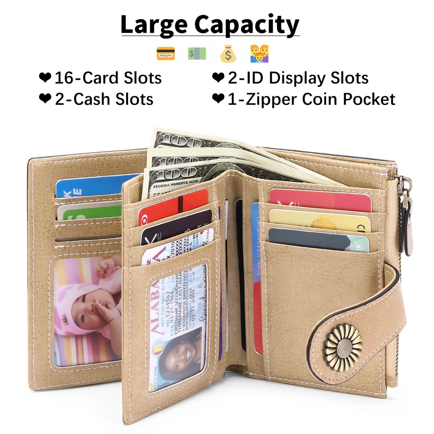 Small Women Wallet Genuine Leather Bifold Purse RFID Blocking Card Holder