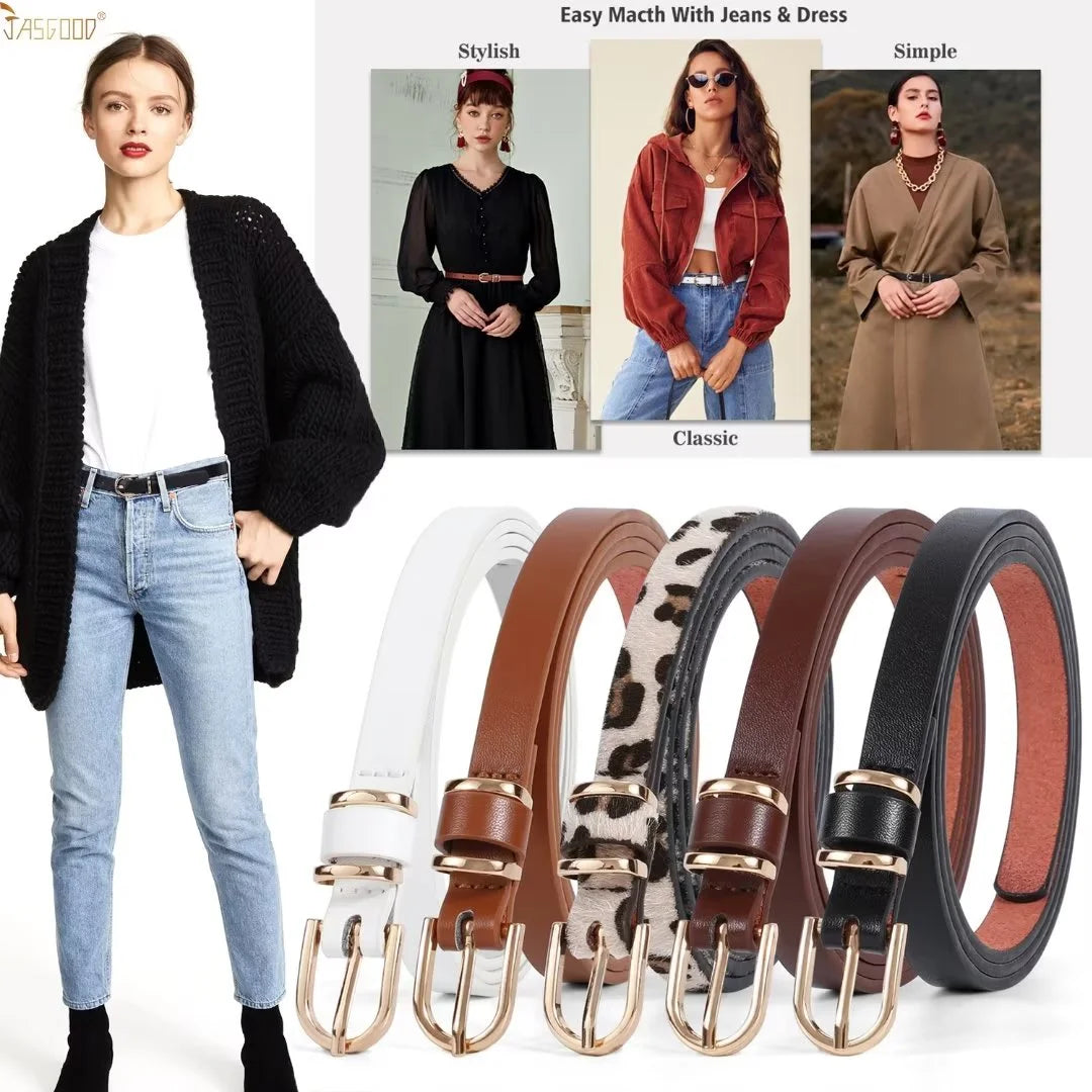 2 Pack plus Size Belts Woman Skinny Leather Belt for Jeans Pants Dresses
