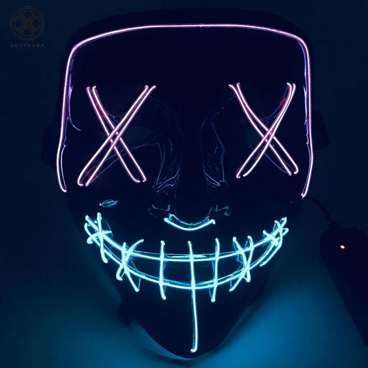 Clubbing Light up "Stitches" LED Mask Costume Halloween Rave Cosplay Party Xmas + AA Battery (Purple&Ice Blue)