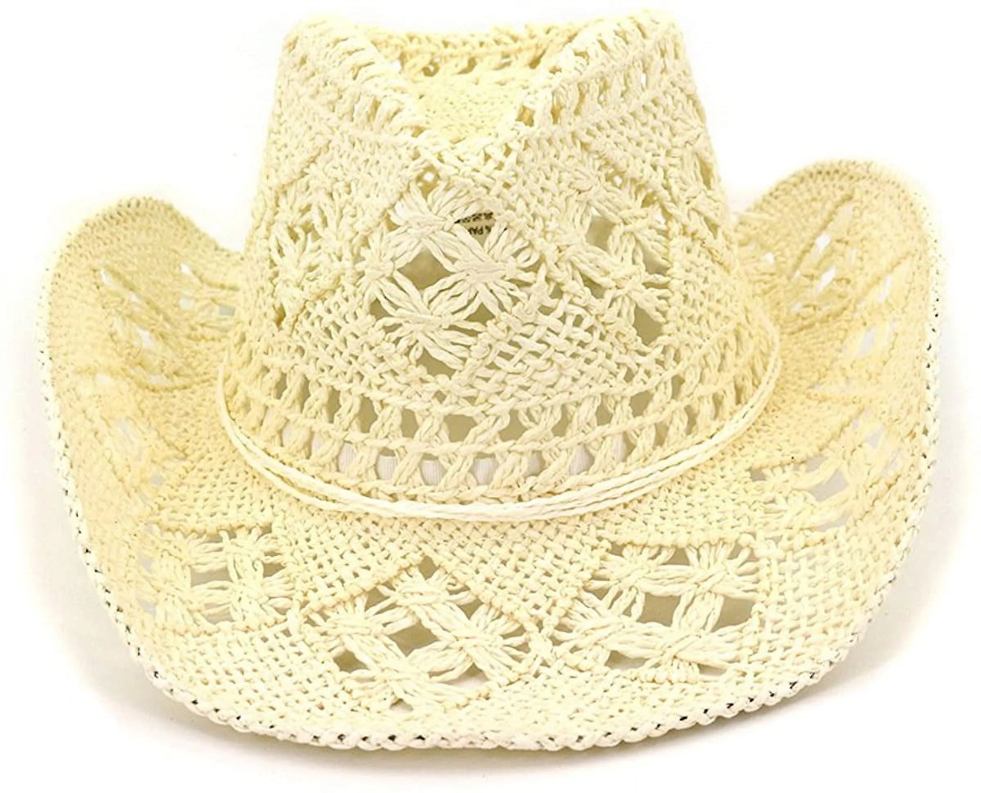 Men Women'S Summer Cowboy Cowgirl Straw Hat Hollow Out Woven Roll up Wide Brim Hat