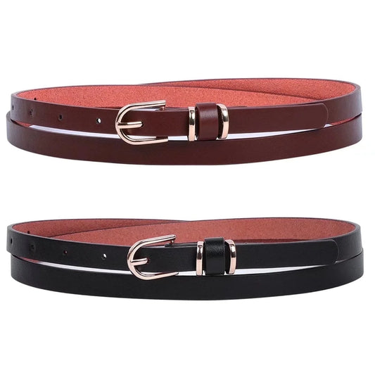 2 Pack plus Size Belts Woman Skinny Leather Belt for Jeans Pants Dresses