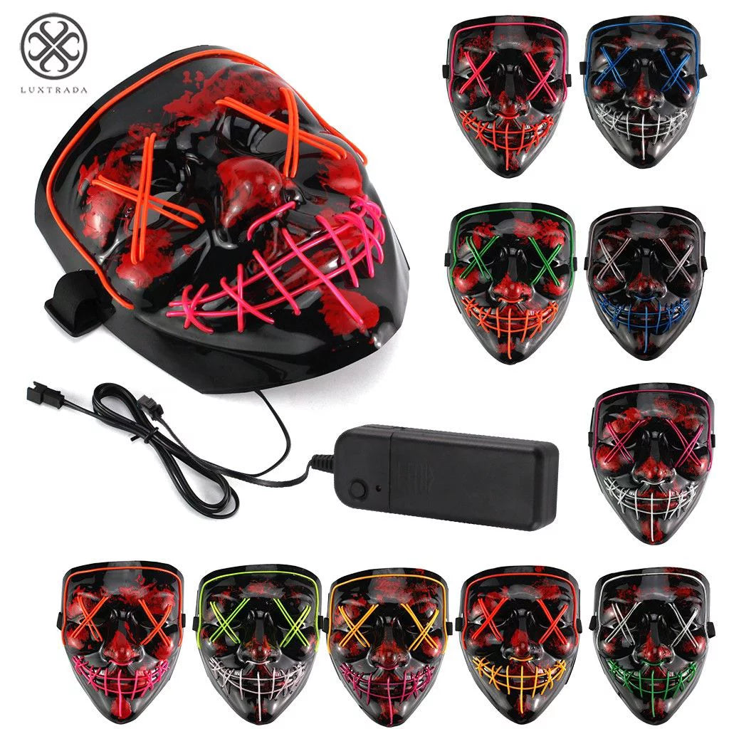 Clubbing Light up "Stitches" LED Mask Costume Halloween Rave Cosplay Party Xmas + AA Battery (Purple&Ice Blue)