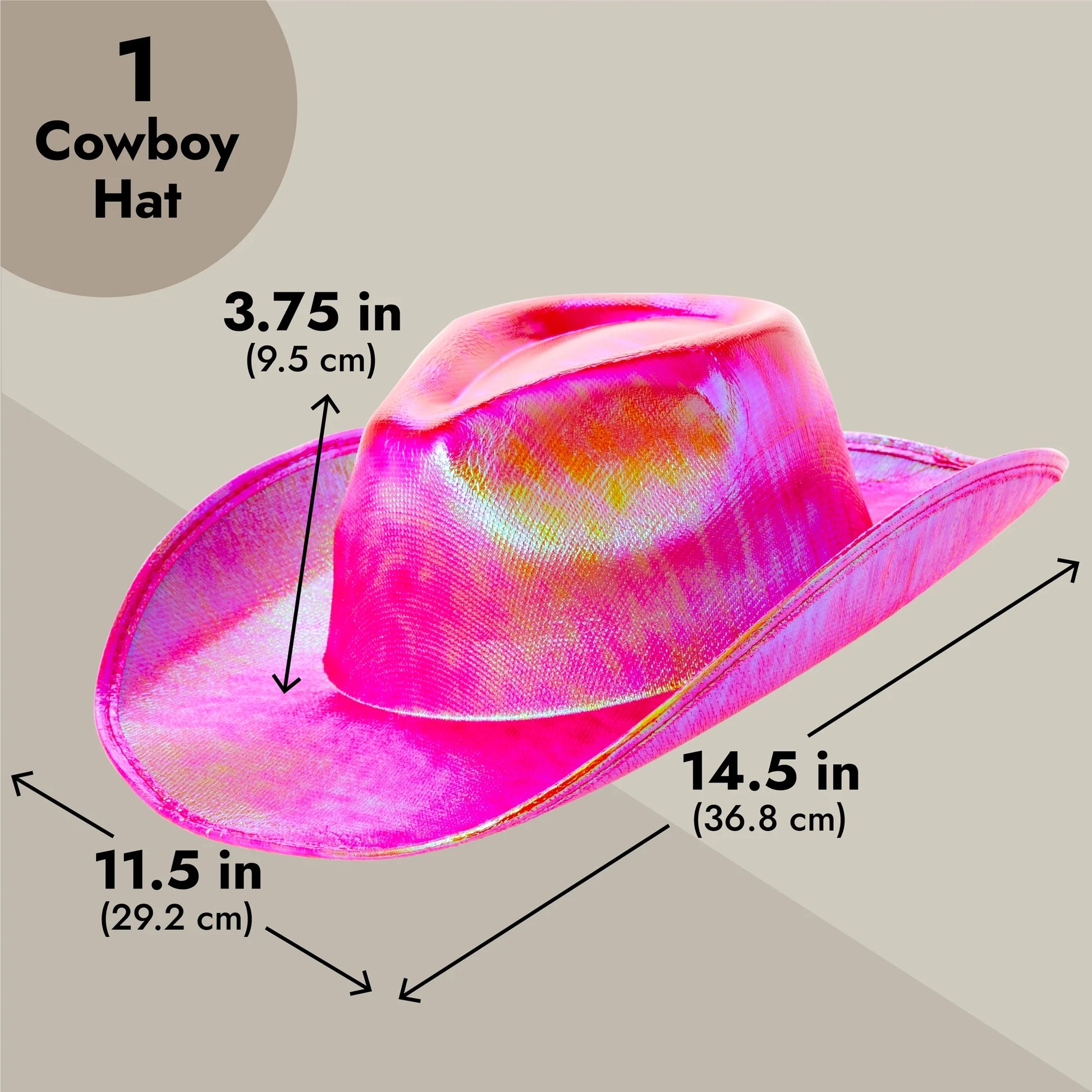 Pink Cowboy Hat - Sparkly Metallic Cowgirl Hat for Costume, Dress up Birthday, Bachelorette Party Accessories (Adult Size, Hot Pink)