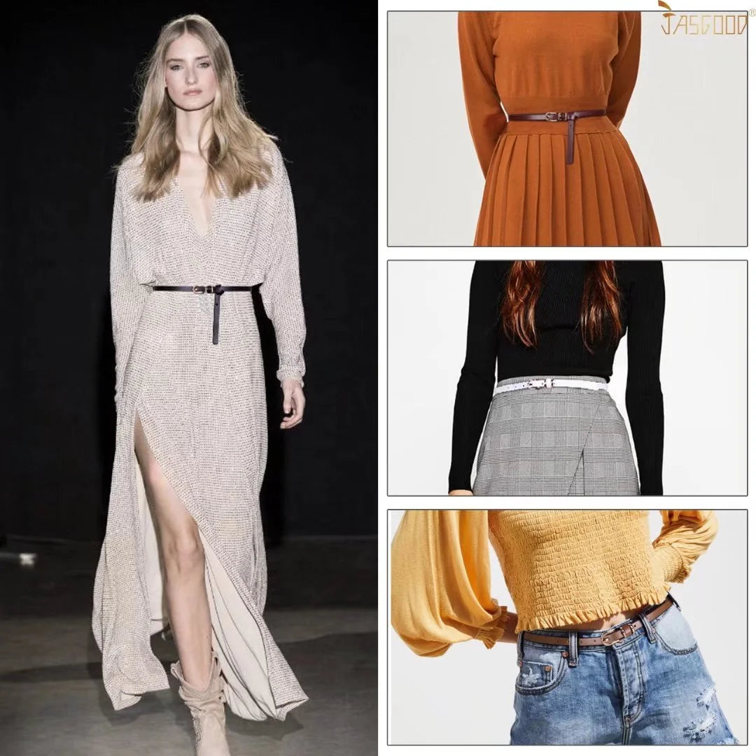 2 Pack plus Size Belts Woman Skinny Leather Belt for Jeans Pants Dresses