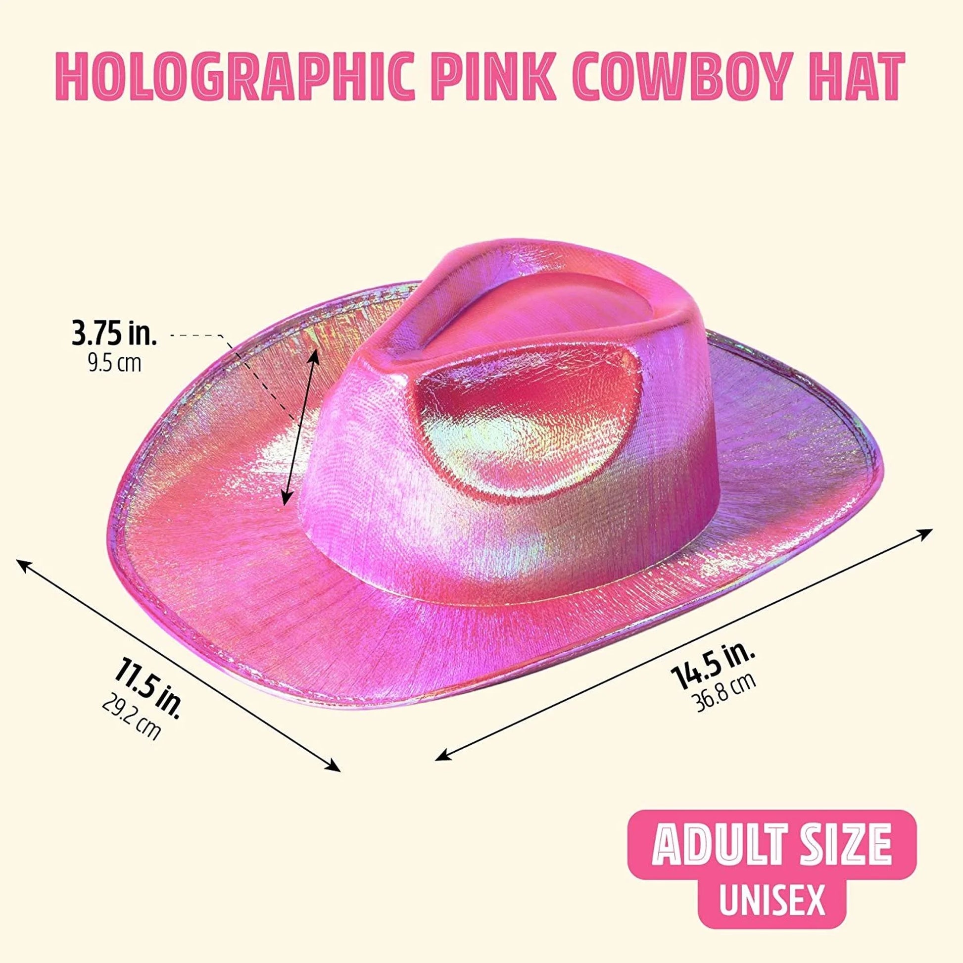 Pink Cowboy Hat - Sparkly Metallic Cowgirl Hat for Costume, Dress up Birthday, Bachelorette Party Accessories (Adult Size, Hot Pink)