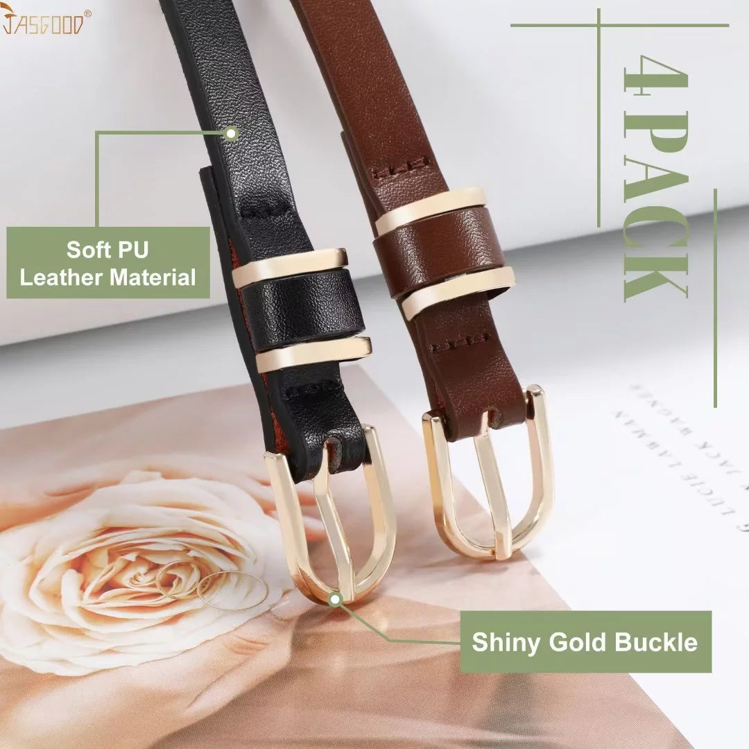 2 Pack plus Size Belts Woman Skinny Leather Belt for Jeans Pants Dresses